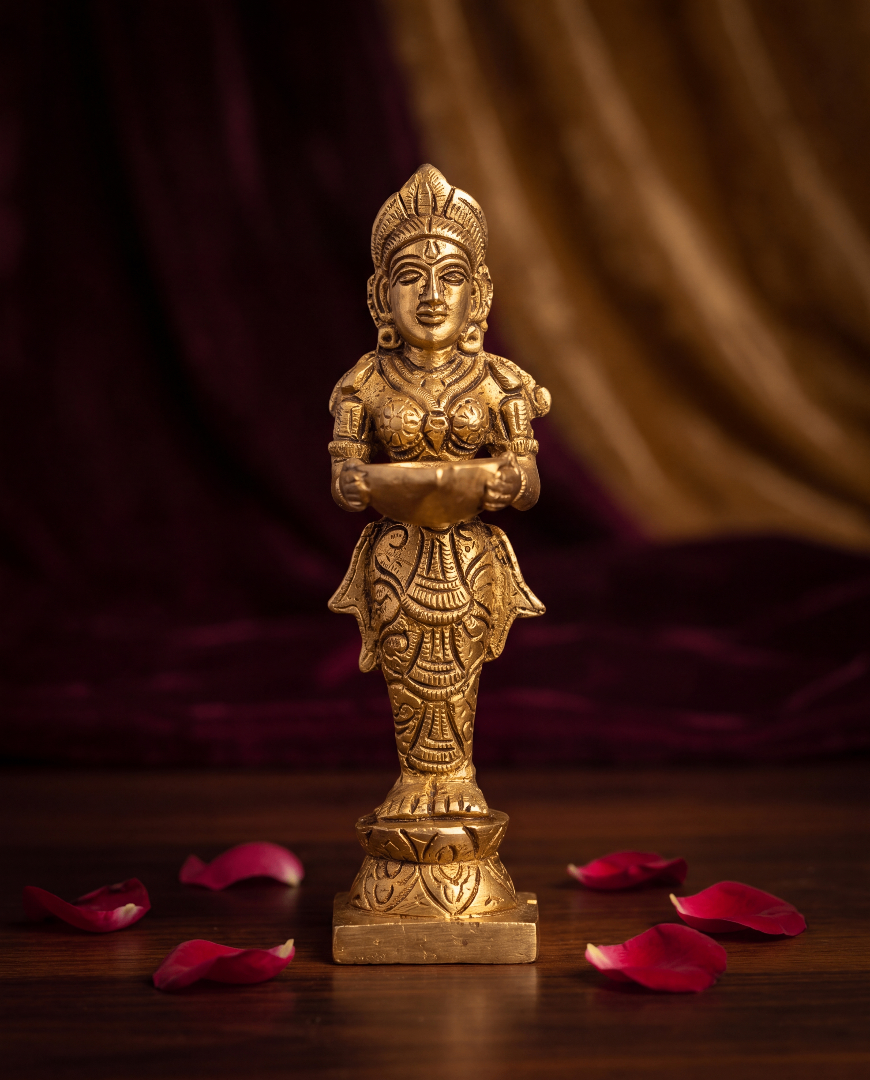 Brass Deepam Lady Idol – Traditional Diya Holder