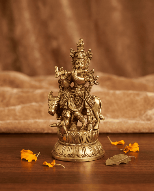 Cow Krishna Gold Finish - 4.5 inches
