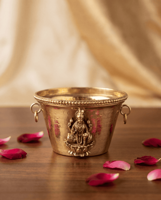 Handcrafted Brass Lakshmi Urli Bowl – Decorative Pooja Vessel - 2.6 Inches Height - 4 Inches Diameter