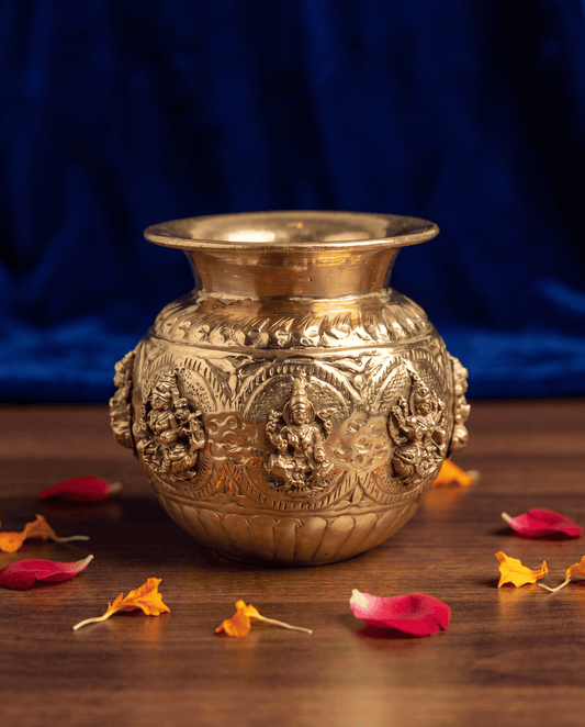 Sacred Brass Kalash with Intricate Deity Engraving