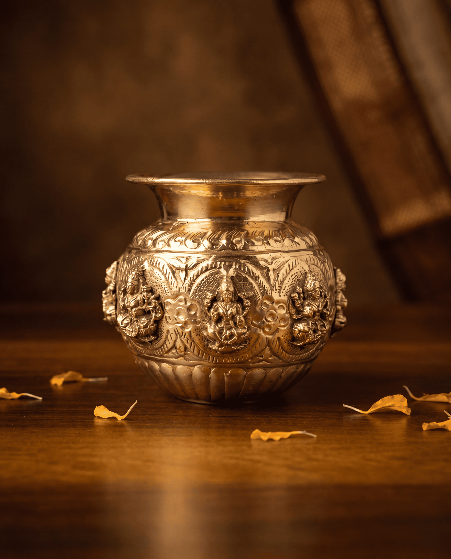 Sacred Brass Kalash with Intricate Deity Engraving
