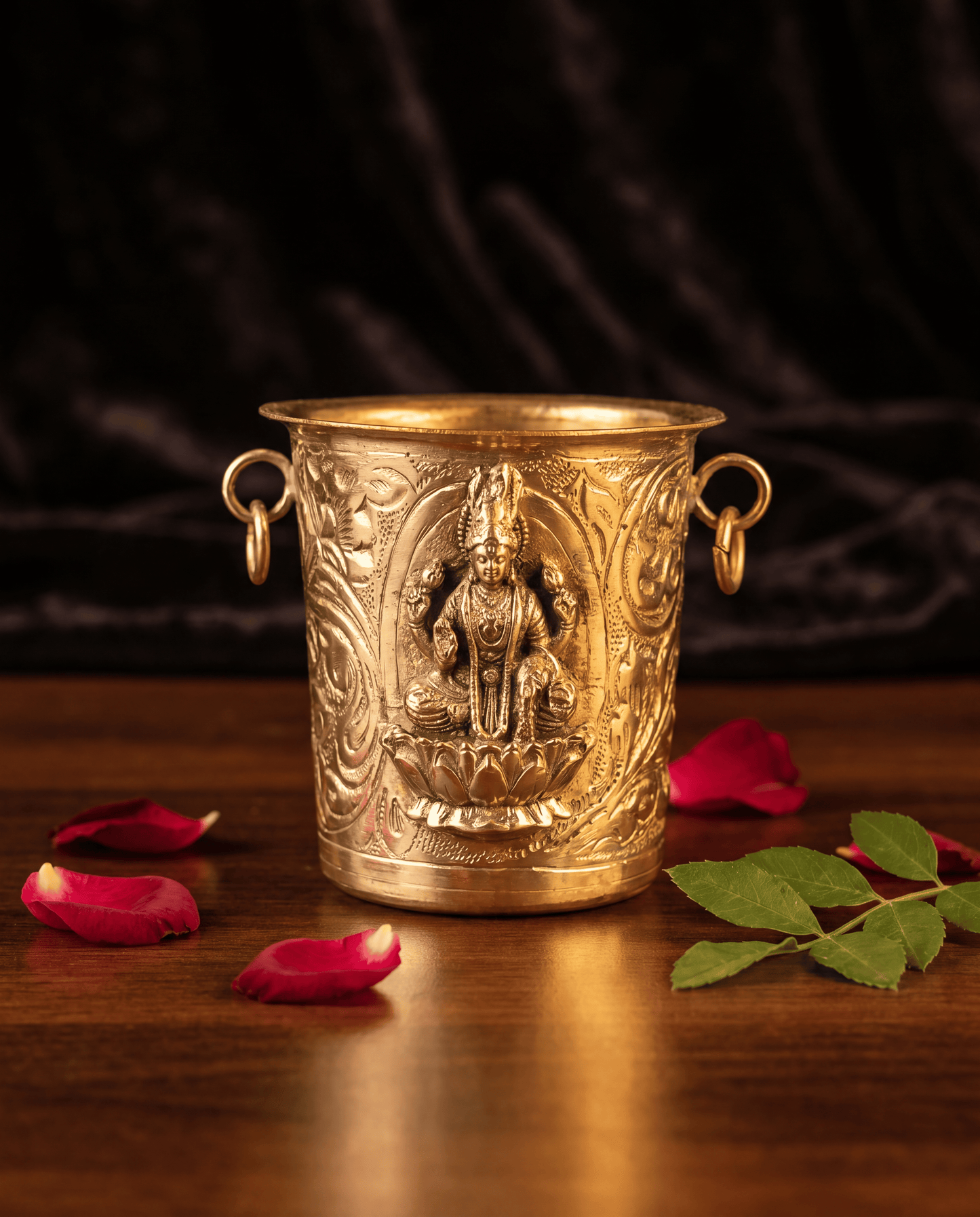 Handcrafted Brass Pooja Kalash with Lakshmi & Sacred Motif Engraving