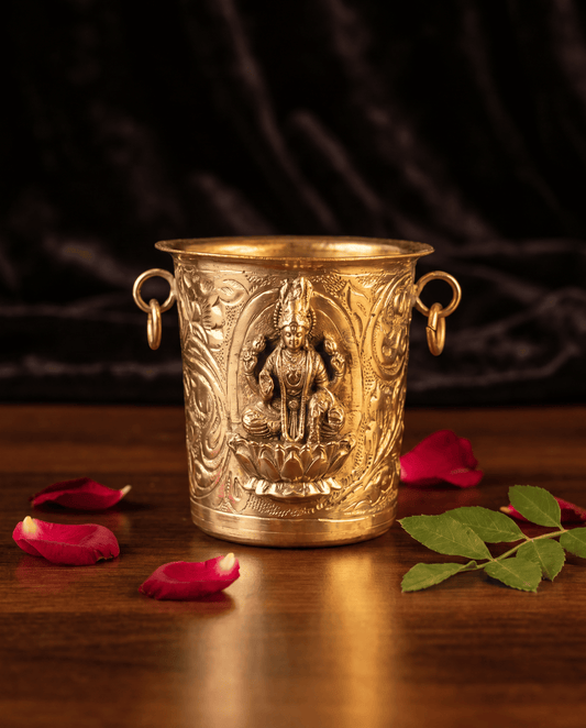 Handcrafted Brass Pooja Kalash with Lakshmi & Sacred Motif Engraving