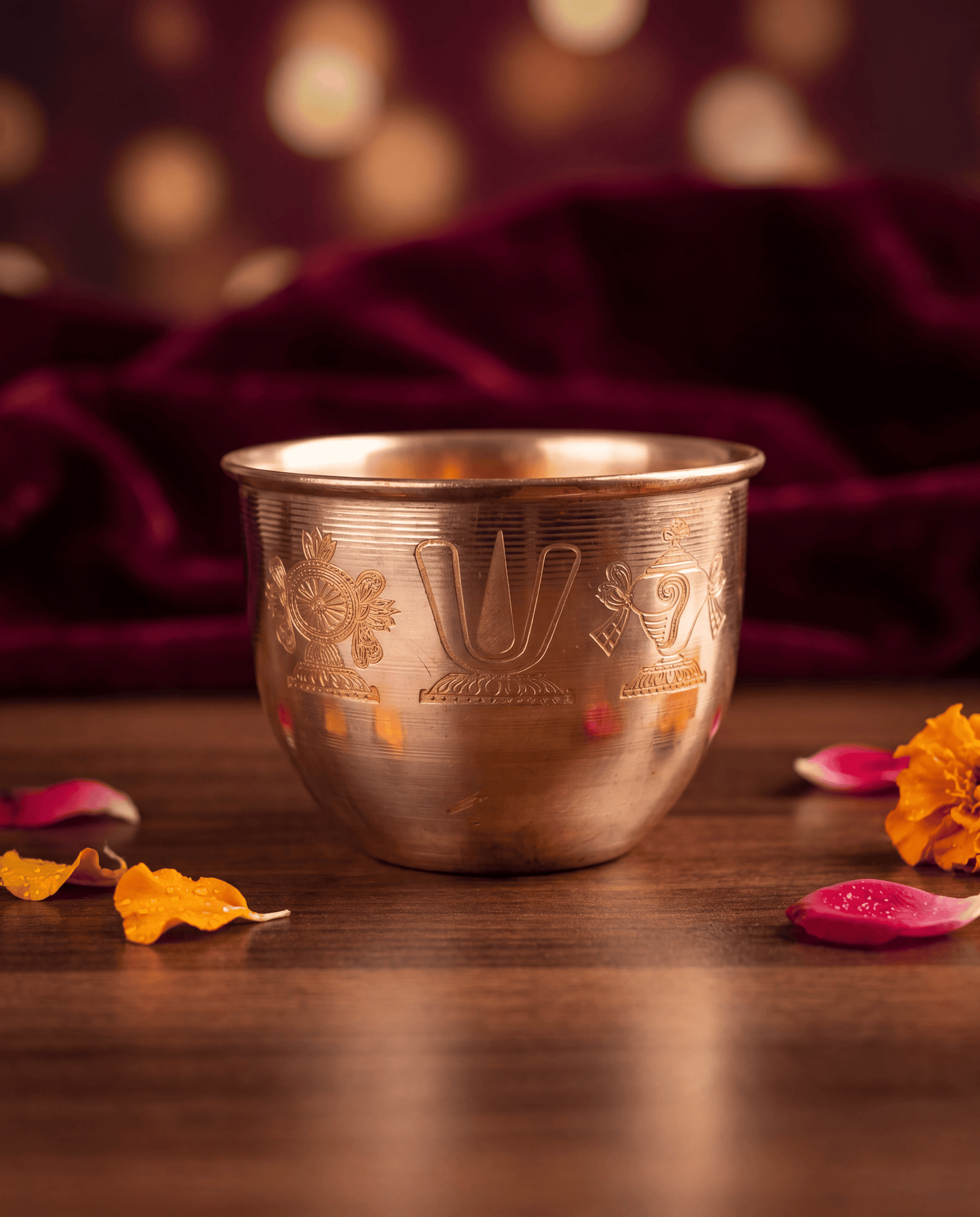 Sacred Brass Pooja Bowl with Shankh & Tilak Engraving