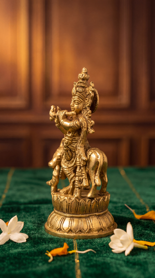 Cow Krishna Gold Finish - 4.5 inches