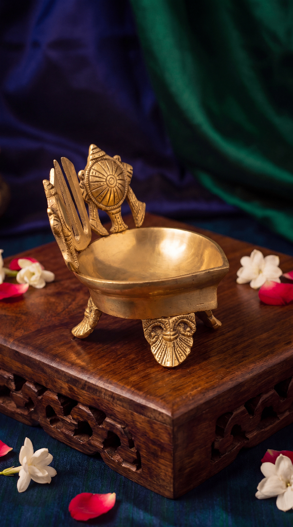 Divine Shankh Chakra Tilak Diya - 6 inches Hight - 5.5 inches diameter