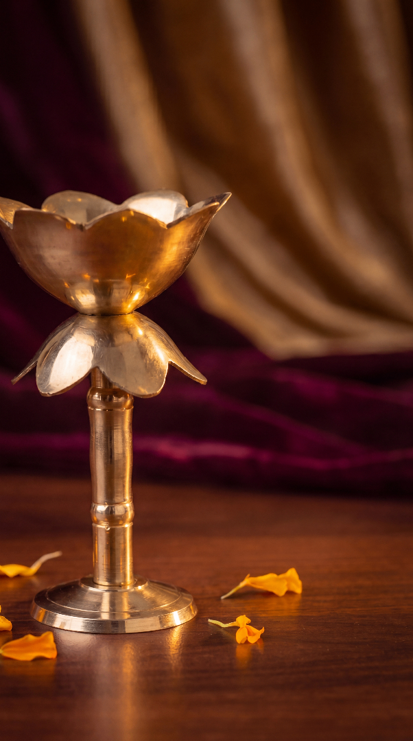 Lotus shaped long diya in medium height