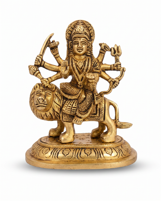 Durga Davi On Lion Gold Finish ( 6 inches )