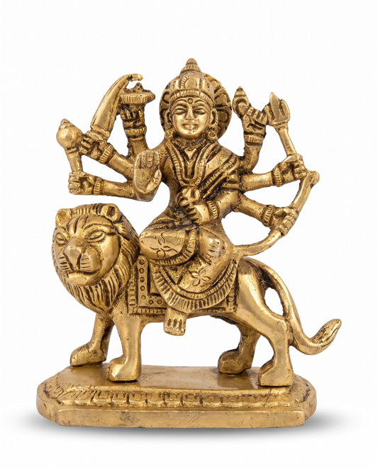 Durga Devi On Lion Gold Finish ( 4.5 inches )